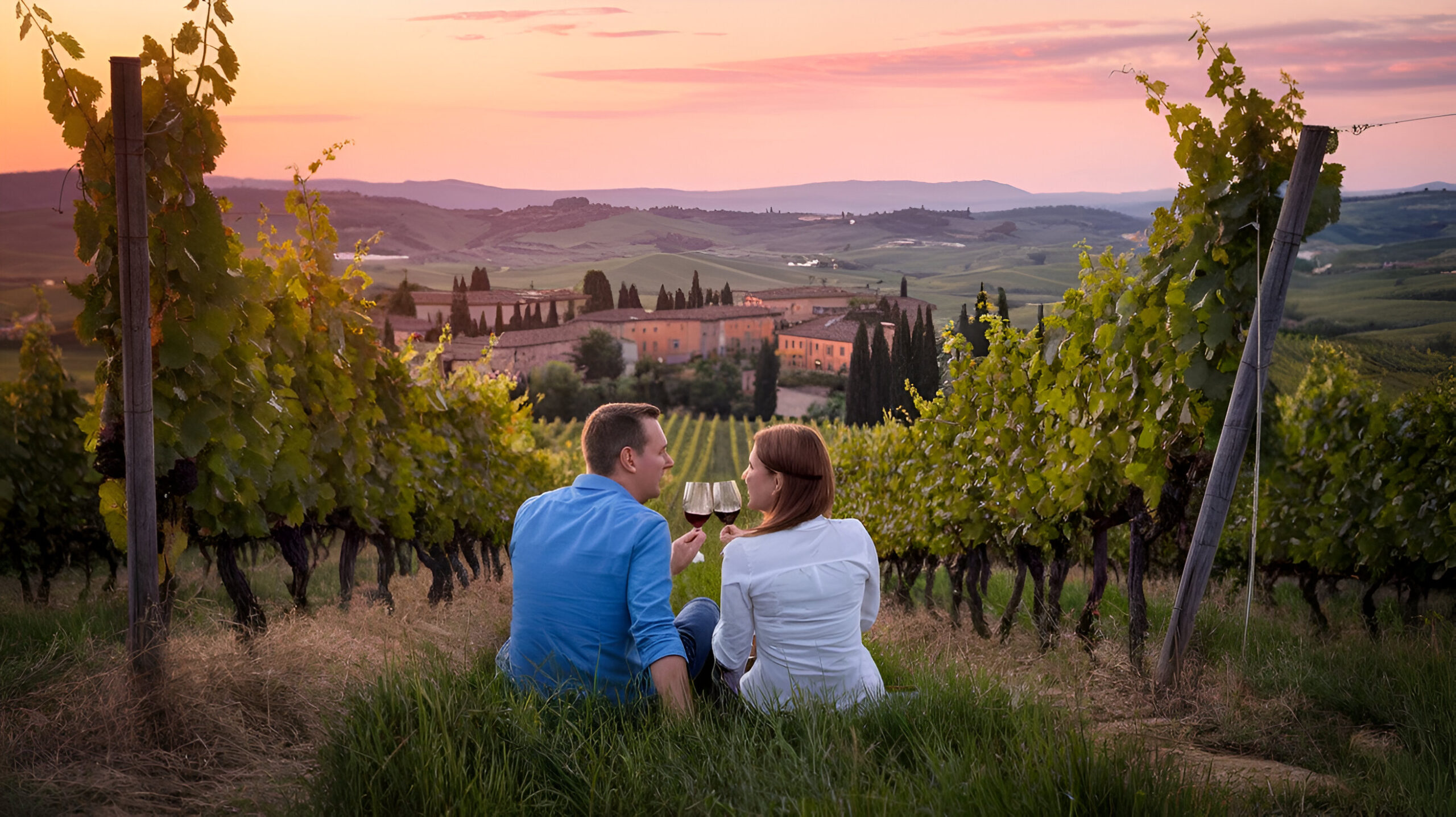 Image of a couple sitting enjoying a glass of wine.